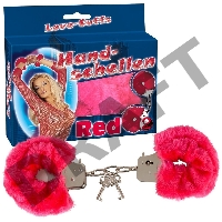 Малиновые меховые наручники Love Cuffs Red