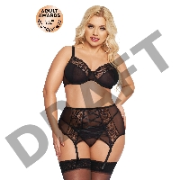 Комплект SoftLine Collection Dolores (бюстгальтер, стринги и пояс для чулок), черный, XXL