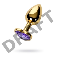 Анальная втулка Metal by TOYFA, металл, золотая, с фиолетовым кристаллом, 7 см, Ø 2,7 см, 50 г