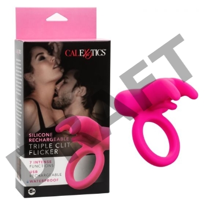 Розовое перезаряжаемое кольцо Silicone Rechargeable Triple Clit Flicker